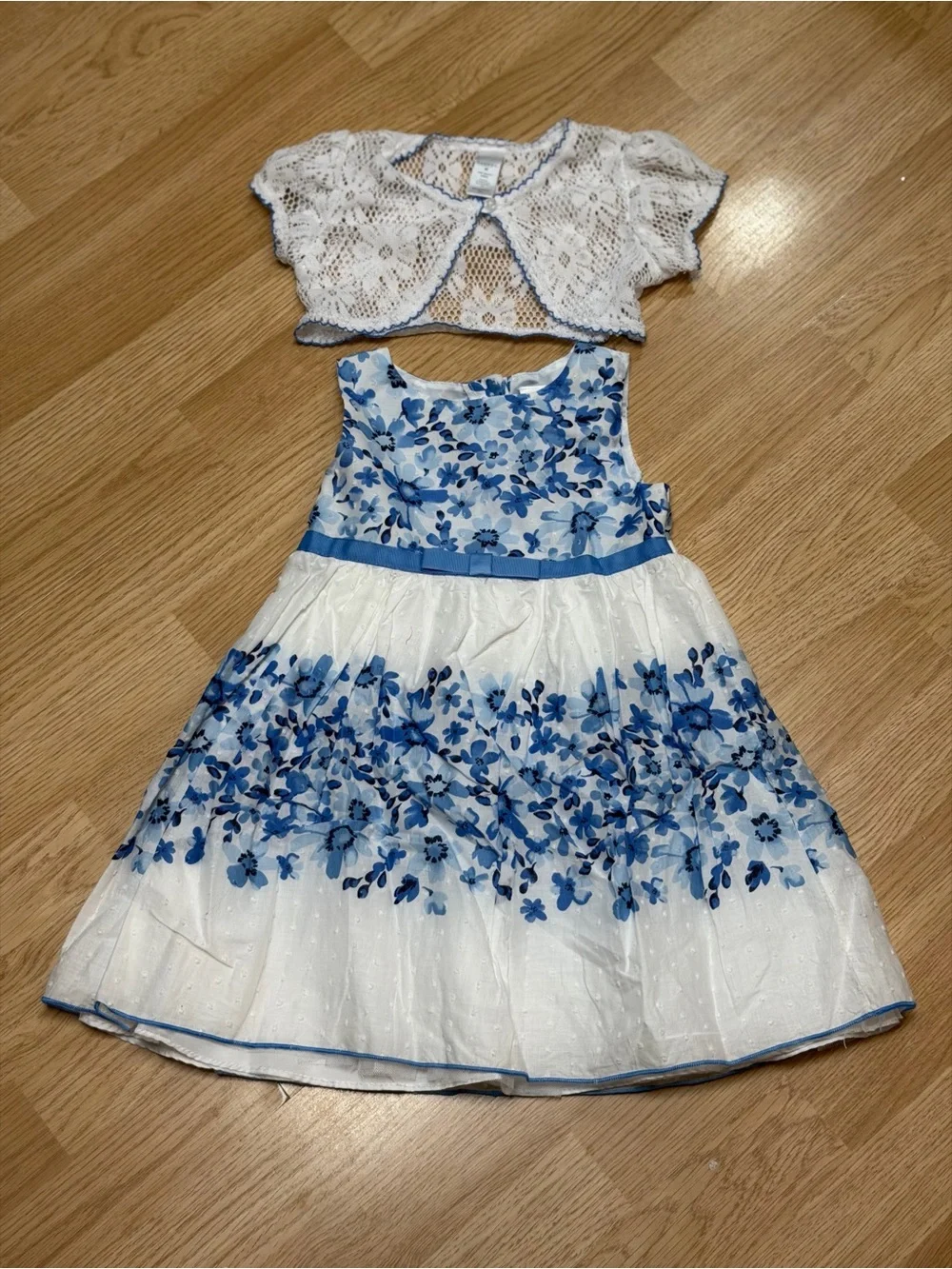 George Girls 4T Blue White Floral Dress Lace Bolero Overlay Spring Party